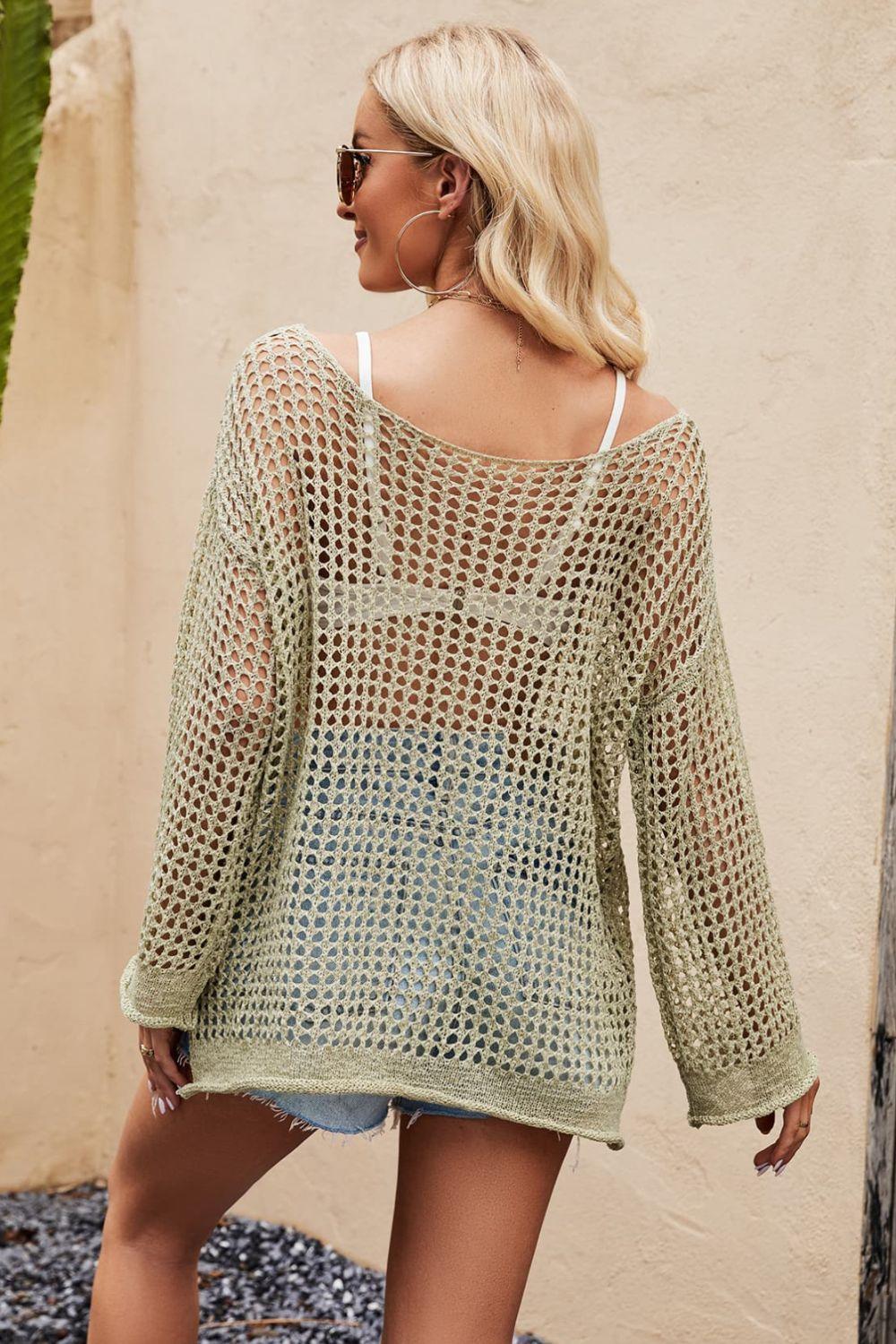 Extra Cushy Openwork Crocket Long Sleeve Cover-Up - MXSTUDIO.COM