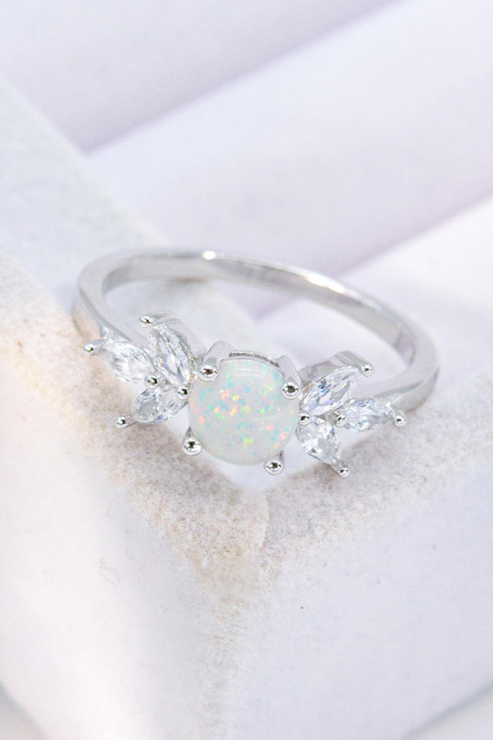 Extraordinary 925 Sterling Silver Zircon Accent Opal Ring - MXSTUDIO.COM