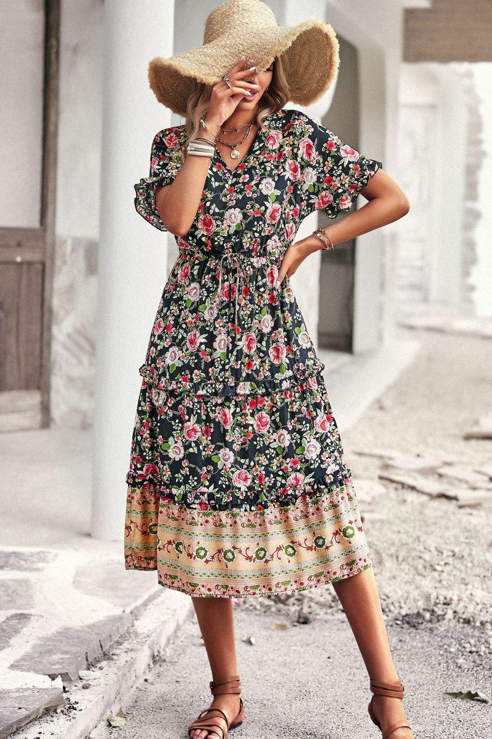 Extraordinary Summer Floral A Line Midi Dress - MXSTUDIO.COM