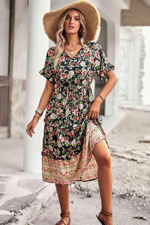 Extraordinary Summer Floral A Line Midi Dress - MXSTUDIO.COM