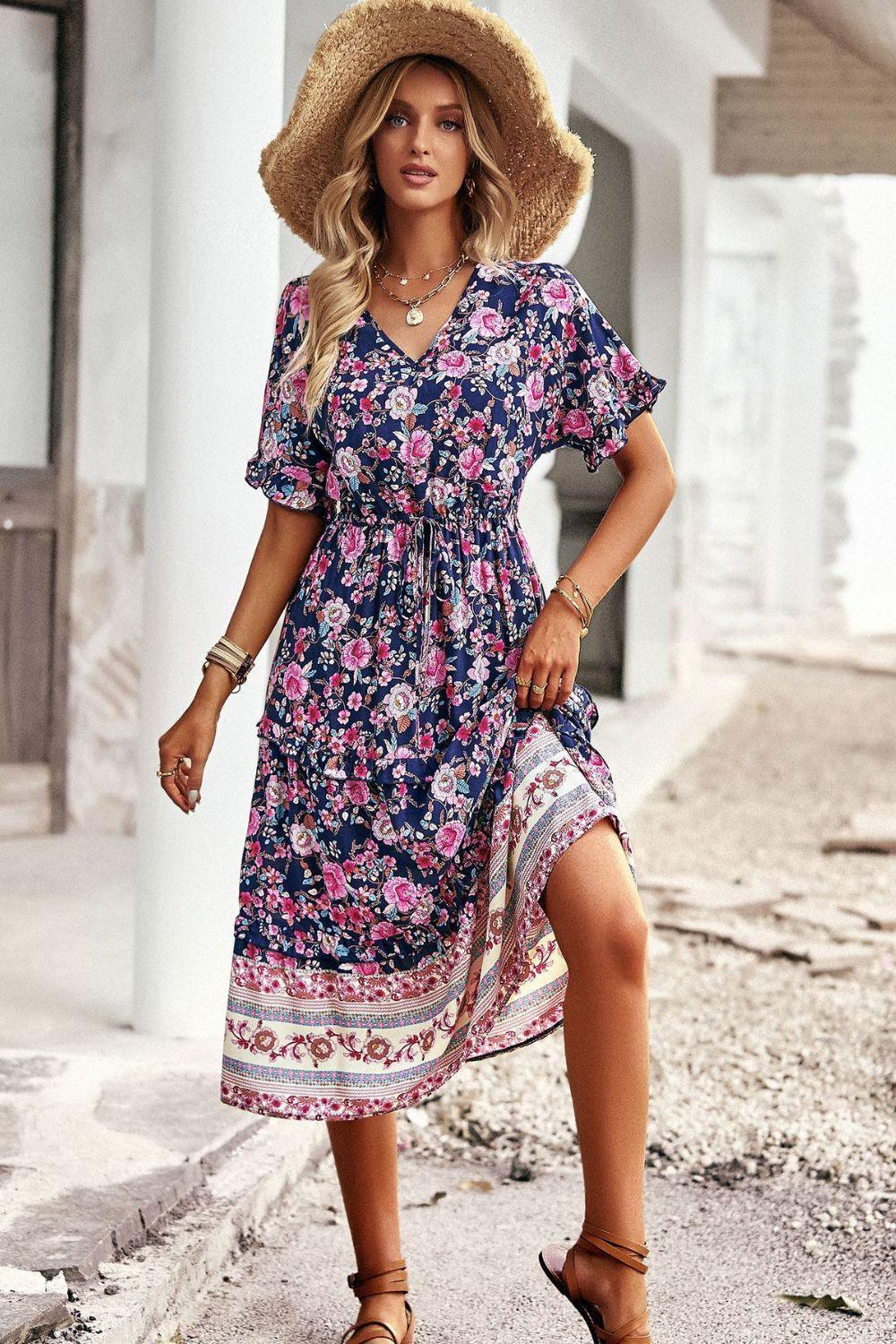 Extraordinary Summer Floral A Line Midi Dress - MXSTUDIO.COM