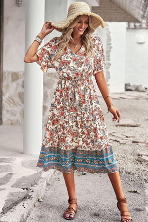 Extraordinary Summer Floral A Line Midi Dress - MXSTUDIO.COM