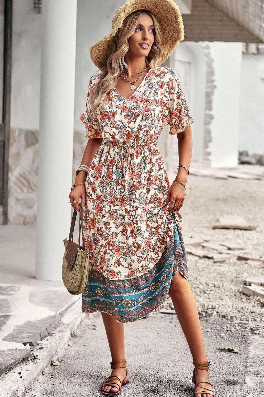 Extraordinary Summer Floral A Line Midi Dress - MXSTUDIO.COM