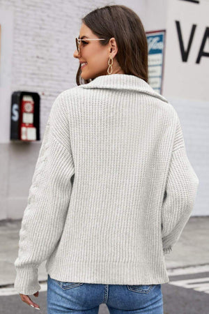 Extraordinary Warmth Half Zip Collared Sweater - MXSTUDIO.COM