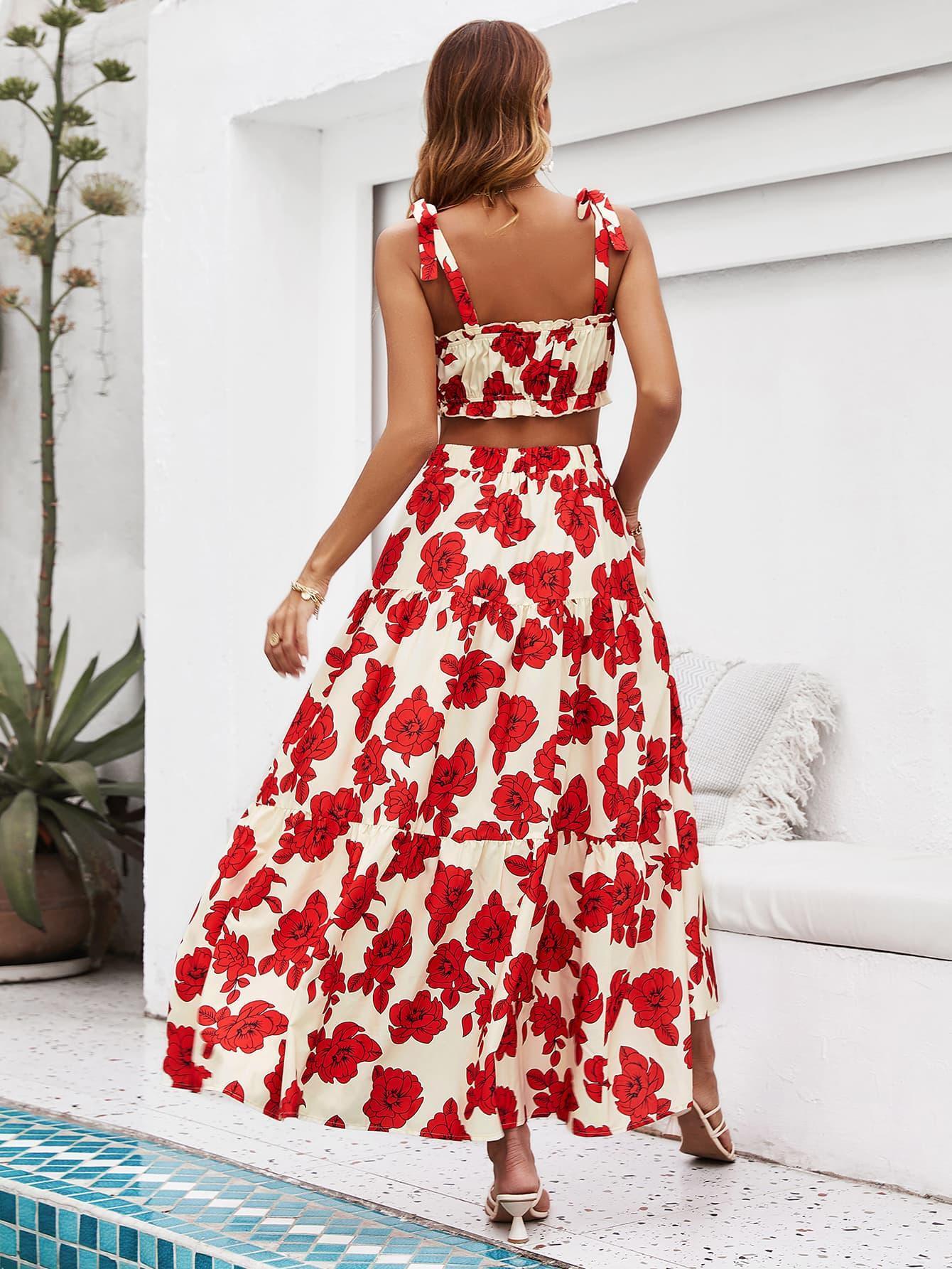 Extravagant Vacation Crop Top Maxi Floral Skirt Set - MXSTUDIO.COM