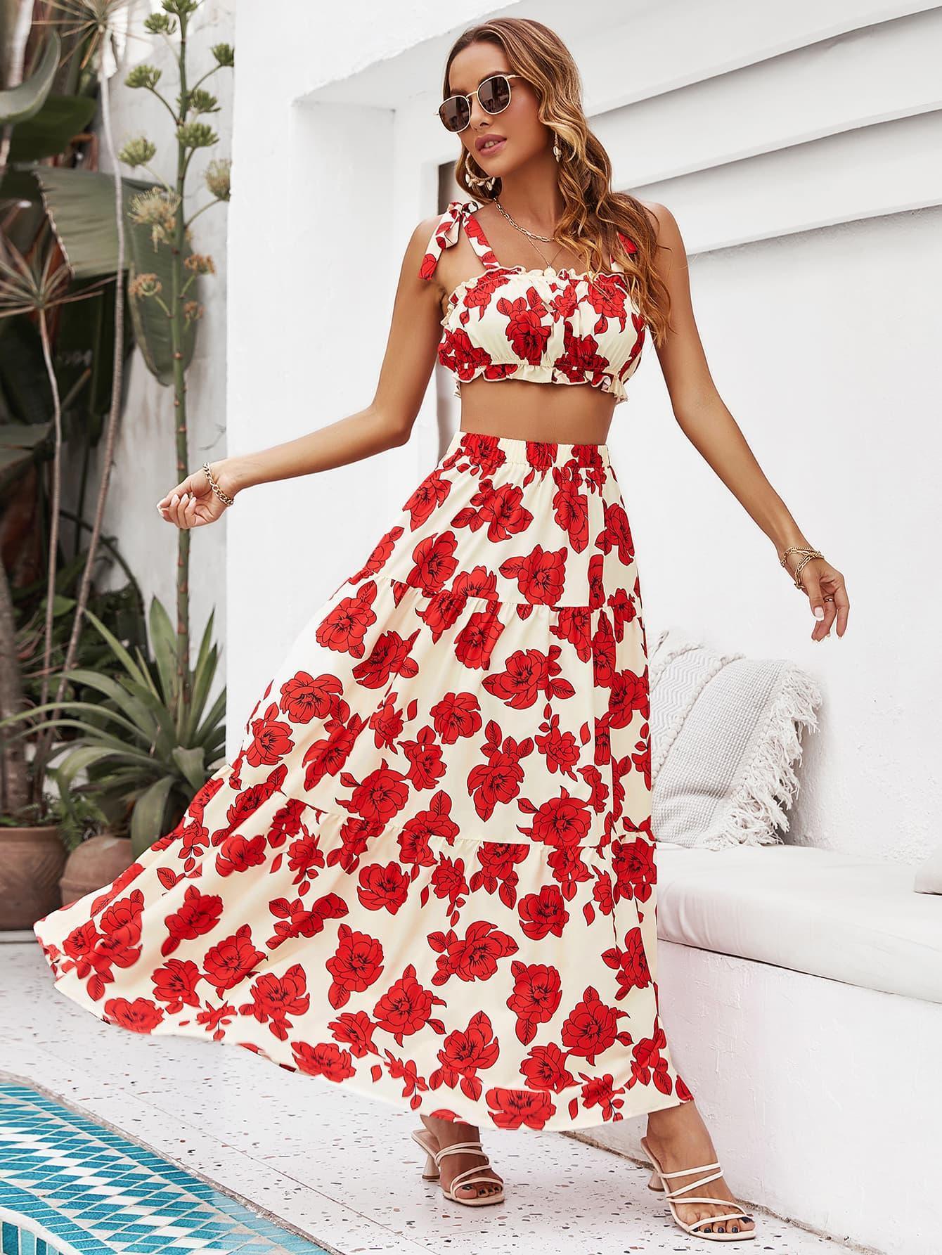 Extravagant Vacation Crop Top Maxi Floral Skirt Set - MXSTUDIO.COM