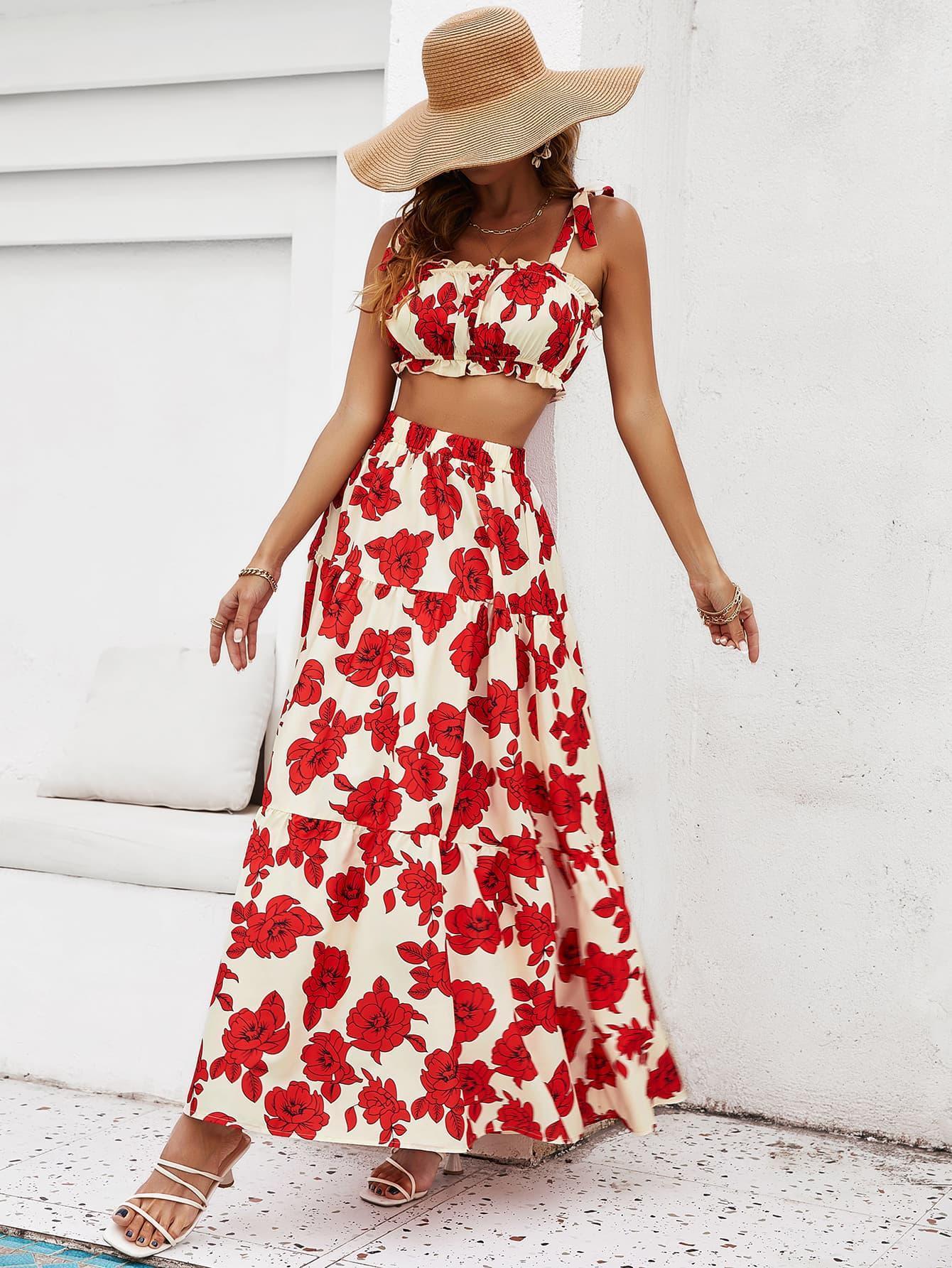 Extravagant Vacation Crop Top Maxi Floral Skirt Set - MXSTUDIO.COM