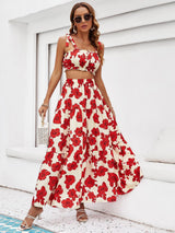 Extravagant Vacation Crop Top Maxi Floral Skirt Set - MXSTUDIO.COM