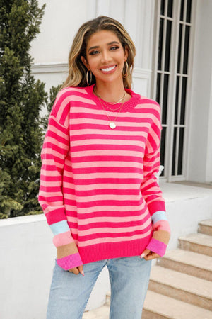 Exuberant Crew Neck Striped Sweater - MXSTUDIO.COM