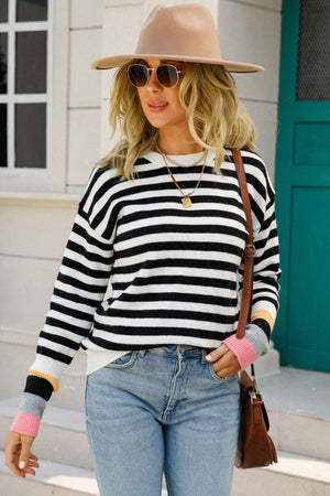 Exuberant Crew Neck Striped Sweater - MXSTUDIO.COM