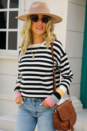 Exuberant Crew Neck Striped Sweater - MXSTUDIO.COM