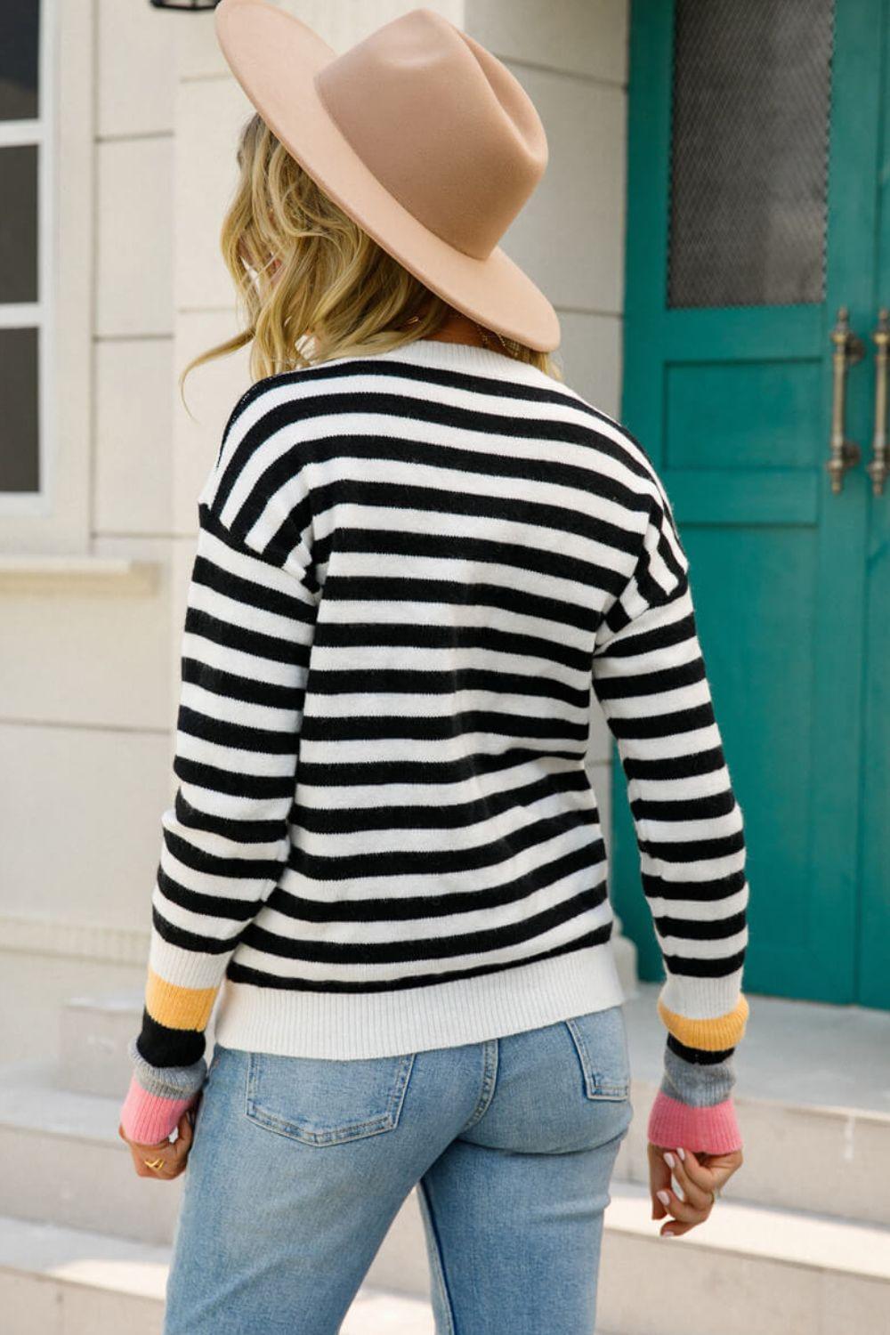 Exuberant Crew Neck Striped Sweater - MXSTUDIO.COM