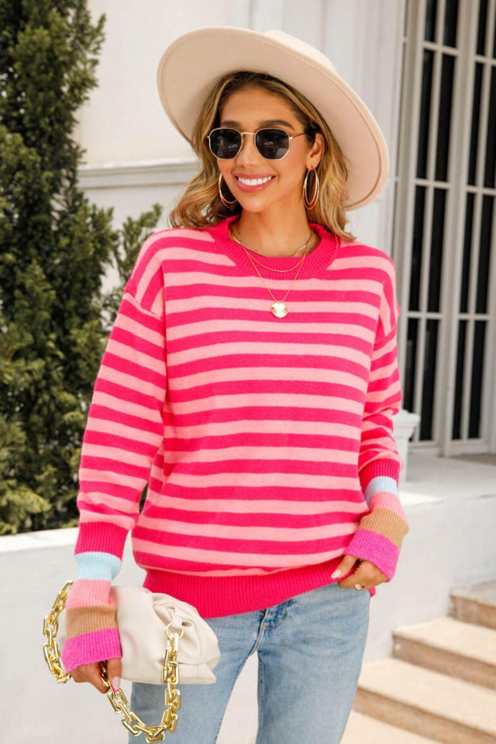 Exuberant Crew Neck Striped Sweater - MXSTUDIO.COM