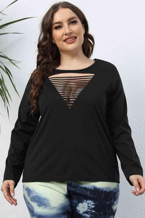 Exuberant Cutout Front Black Plus Size Top - MXSTUDIO.COM