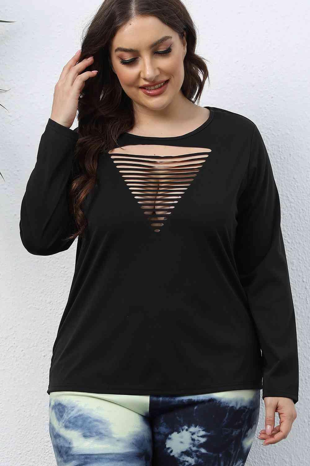 Exuberant Cutout Front Black Plus Size Top - MXSTUDIO.COM