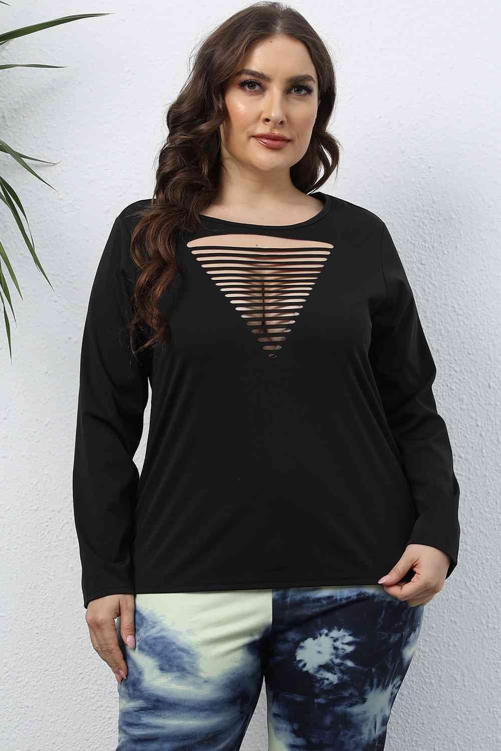 Exuberant Cutout Front Black Plus Size Top - MXSTUDIO.COM