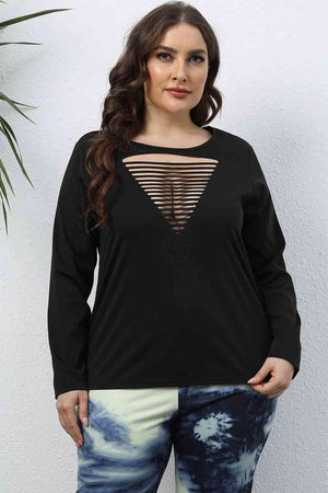 Exuberant Cutout Front Black Plus Size Top - MXSTUDIO.COM