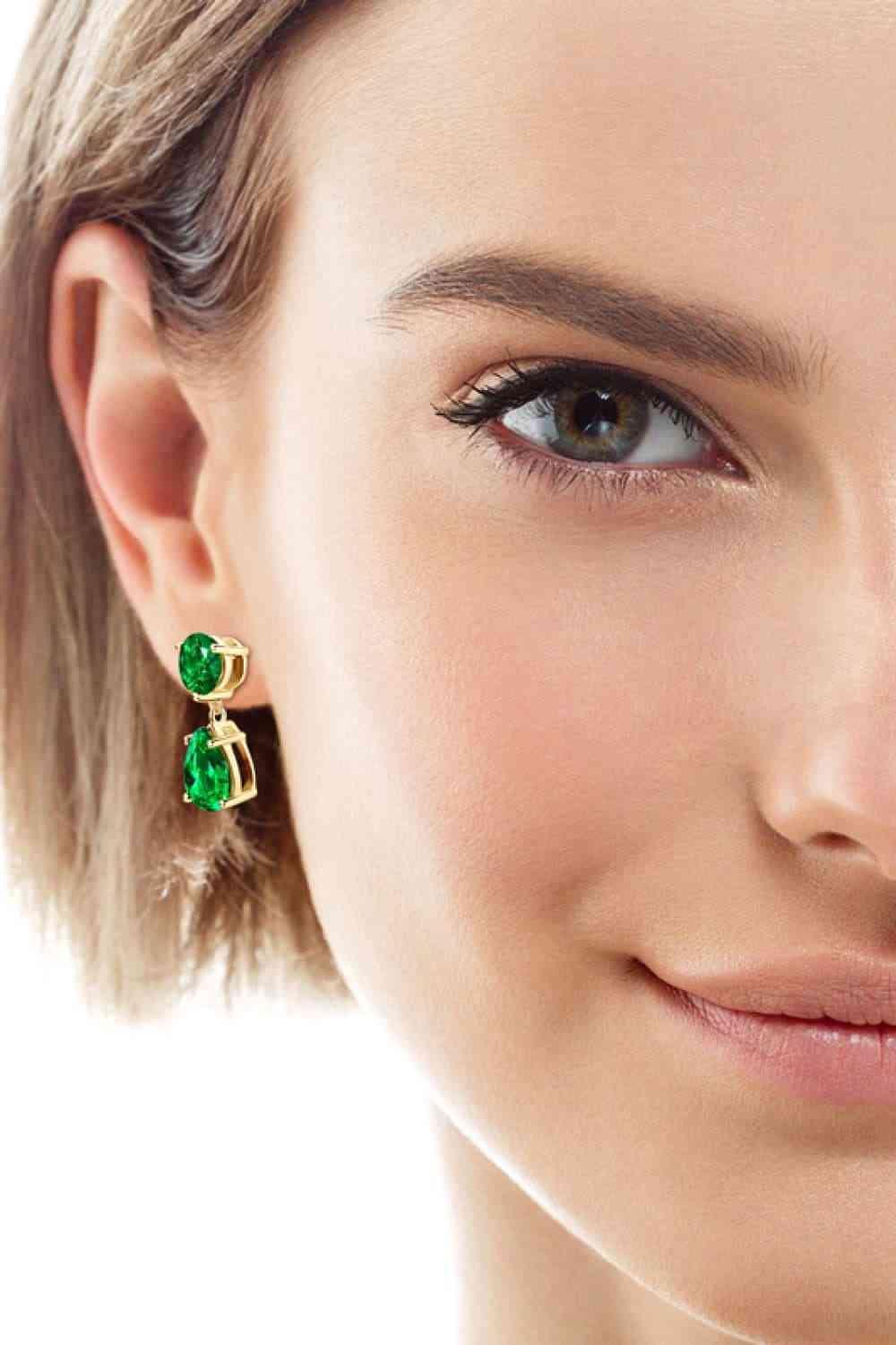 Exuberant Energy Lab-Grown Emerald Drop Earrings-MXSTUDIO.COM