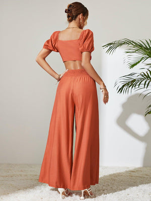 Eye-Catching Crop Top and High Waisted Pants Set - MXSTUDIO.COM