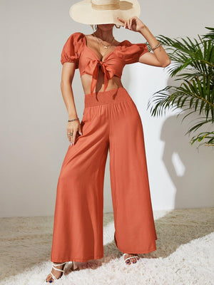 Eye-Catching Crop Top and High Waisted Pants Set - MXSTUDIO.COM