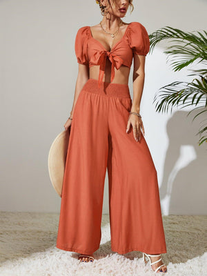 Eye-Catching Crop Top and High Waisted Pants Set - MXSTUDIO.COM