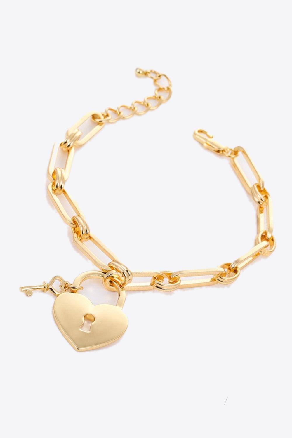 Eyeing You Heart Lock Charm Gold Chain Bracelet - MXSTUDIO.COM