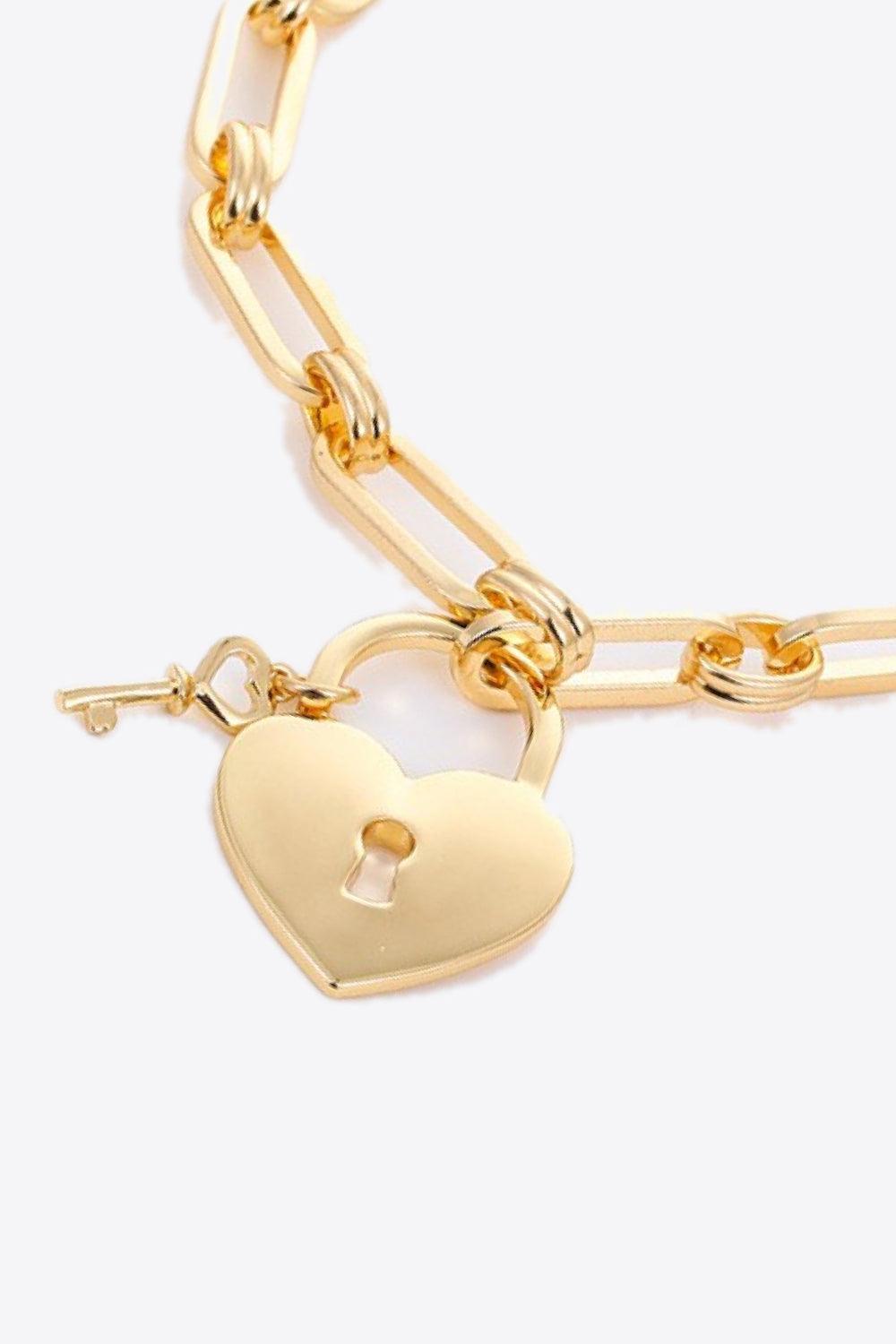 Eyeing You Heart Lock Charm Gold Chain Bracelet - MXSTUDIO.COM