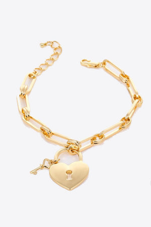 Eyeing You Heart Lock Charm Gold Chain Bracelet - MXSTUDIO.COM