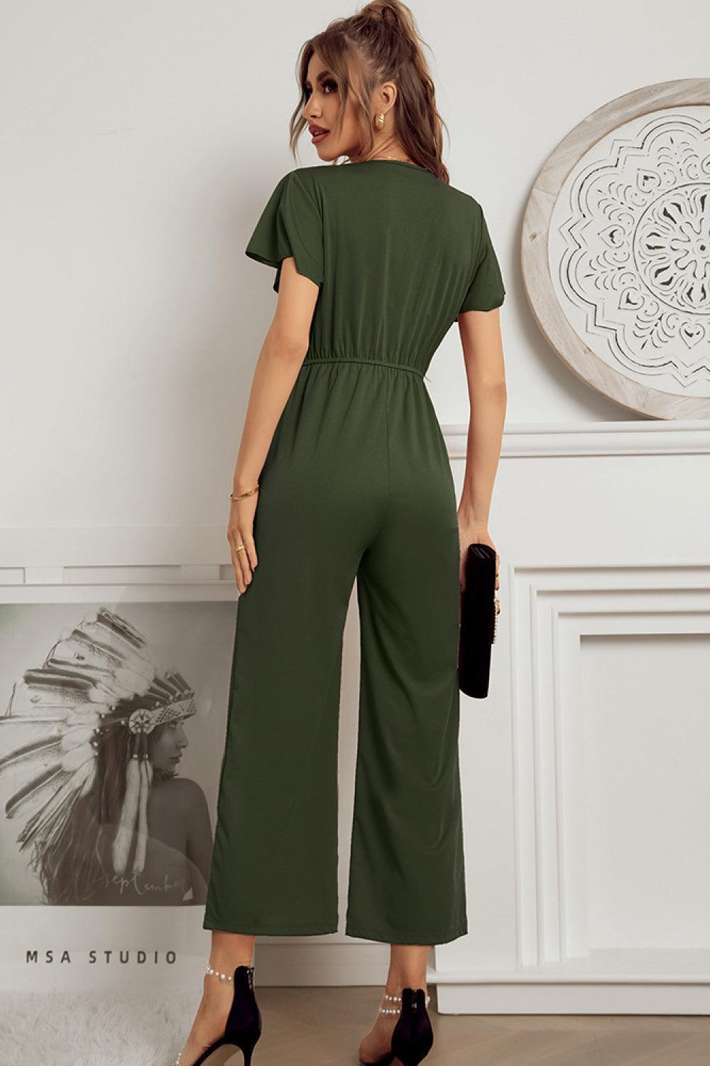 Fabulous Elastic Waist Flutter Sleeve Jumpsuit - MXSTUDIO.COM