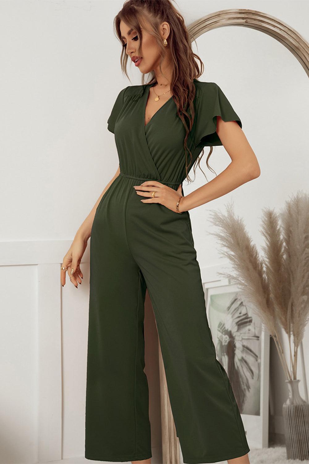 Fabulous Elastic Waist Flutter Sleeve Jumpsuit - MXSTUDIO.COM