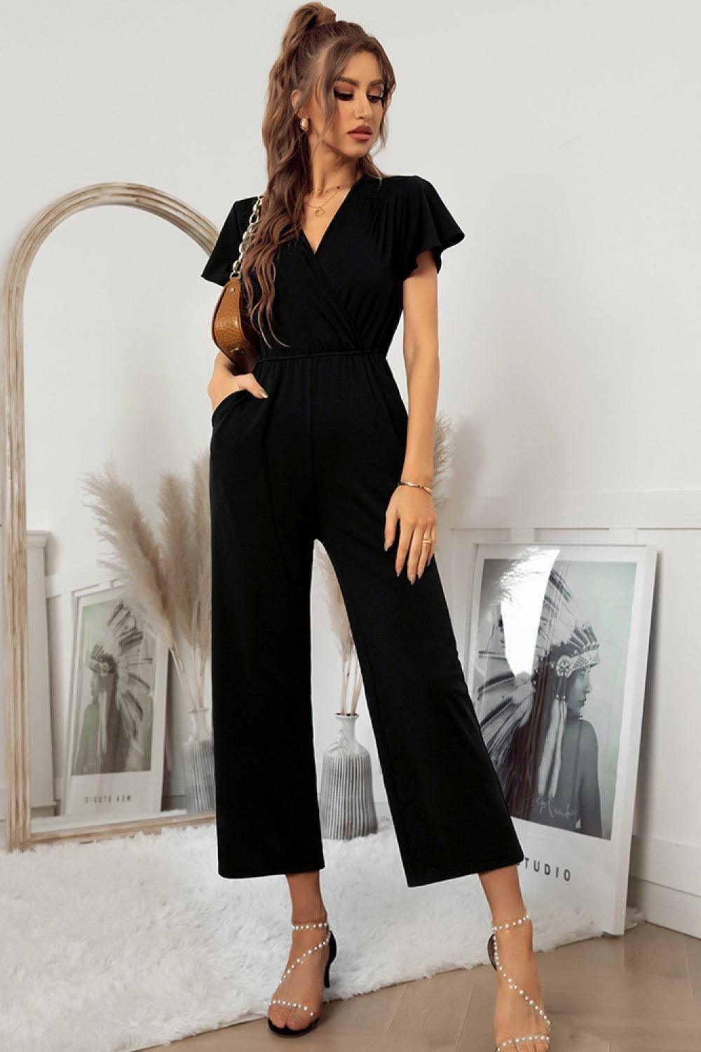 Fabulous Elastic Waist Flutter Sleeve Jumpsuit - MXSTUDIO.COM