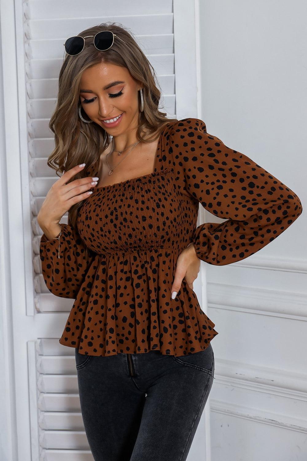 Fabulous Long Sleeve Square Neck Babydoll Top - MXSTUDIO.COM