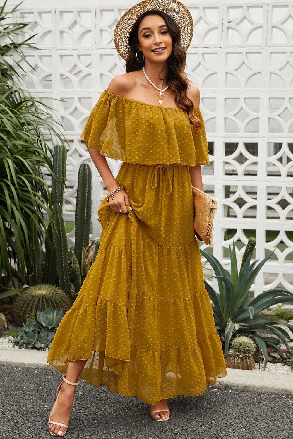 Fabulous Off-Shoulder Tiered Maxi Dress - MXSTUDIO.COM