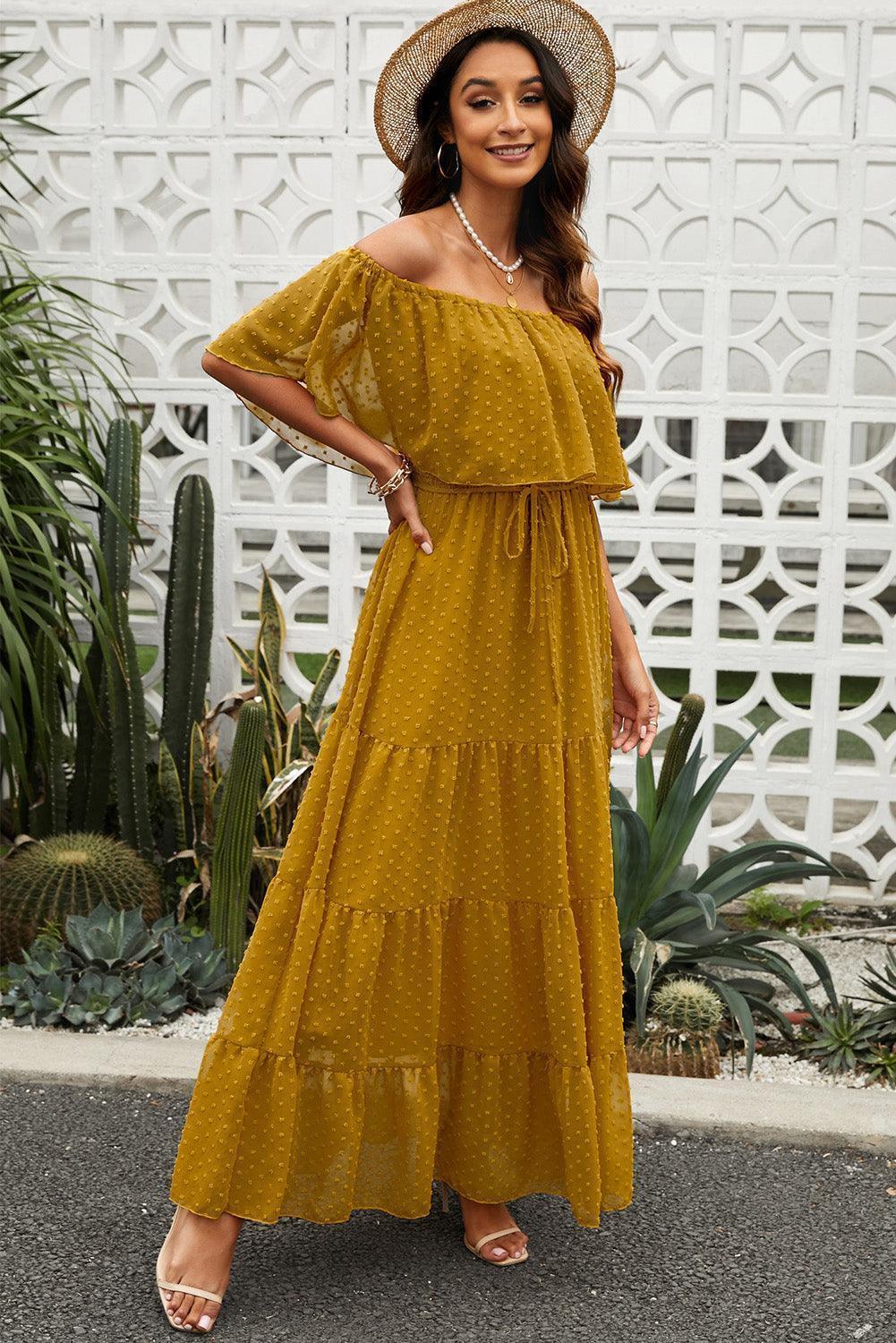 Fabulous Off-Shoulder Tiered Maxi Dress - MXSTUDIO.COM