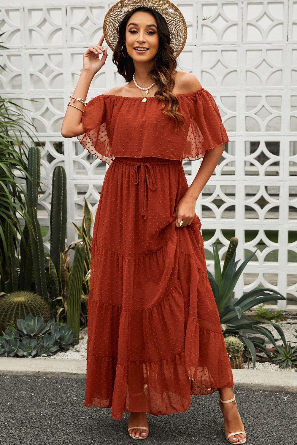 Fabulous Off-Shoulder Tiered Maxi Dress - MXSTUDIO.COM