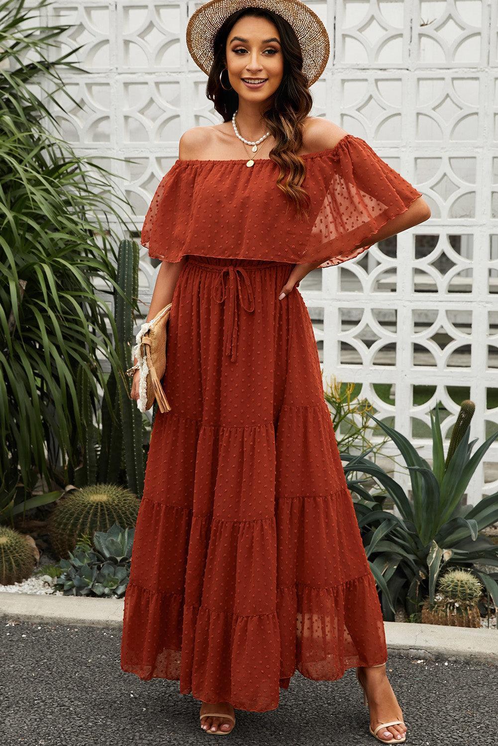 Fabulous Off-Shoulder Tiered Maxi Dress - MXSTUDIO.COM