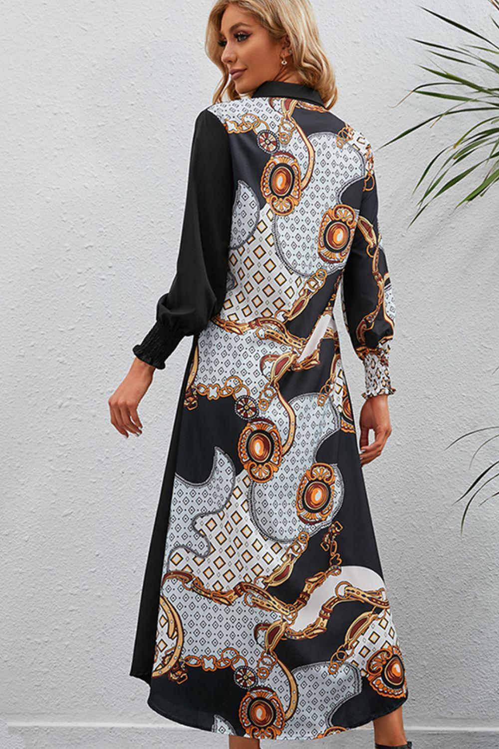 Fabulous Piece Long Sleeve Collared Midi Dress - MXSTUDIO.COM