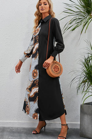 Fabulous Piece Long Sleeve Collared Midi Dress - MXSTUDIO.COM
