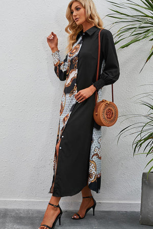 Fabulous Piece Long Sleeve Collared Midi Dress - MXSTUDIO.COM