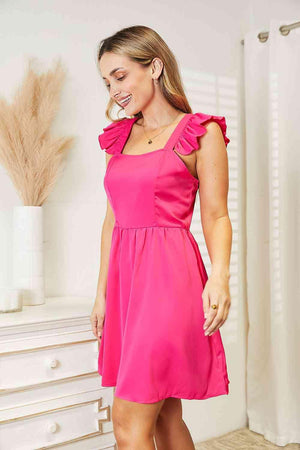 Fabulous Square Neck Hot Pink Mini Dress - MXSTUDIO.COM