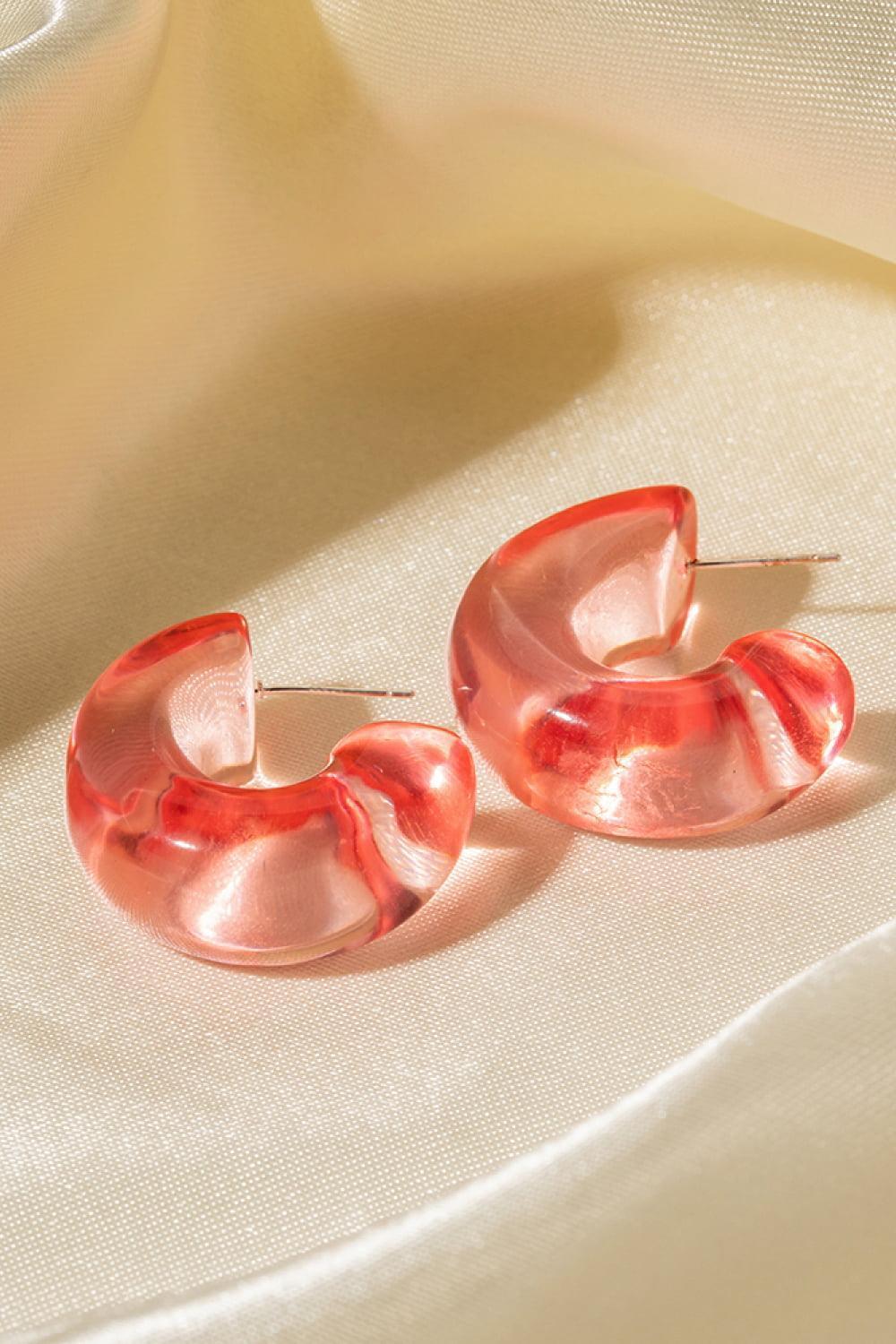 Face Fashion C-Shaped Resin Hoop Earrings - MXSTUDIO.COM