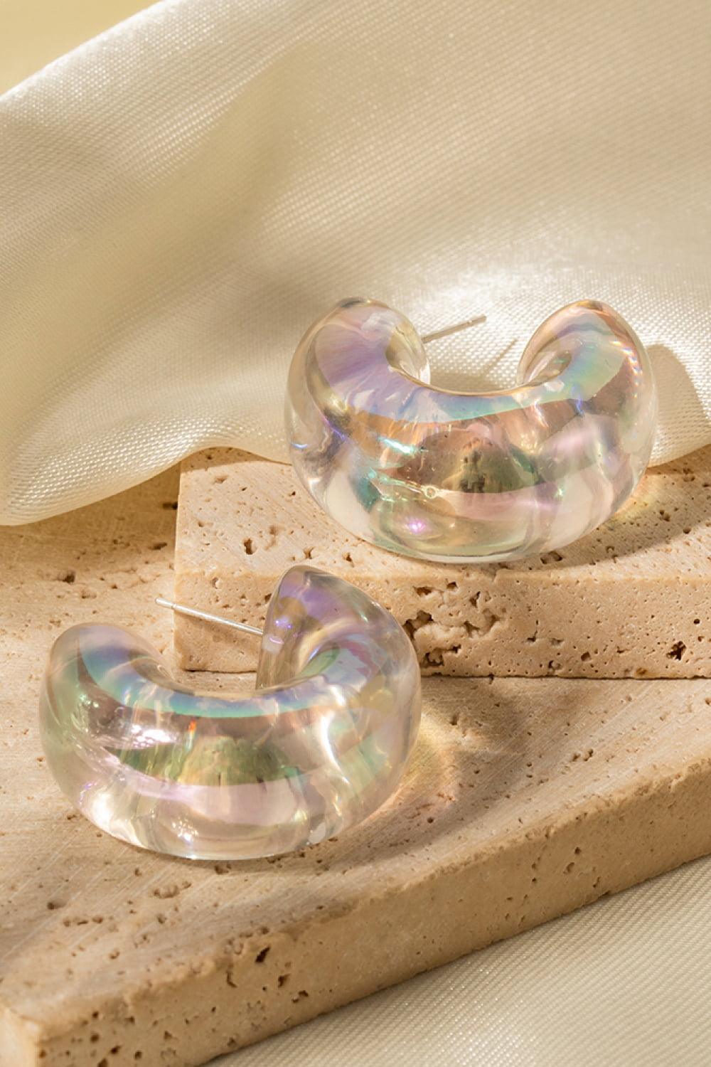 Face Fashion C-Shaped Resin Hoop Earrings - MXSTUDIO.COM