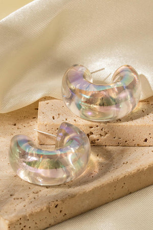 Face Fashion C-Shaped Resin Hoop Earrings - MXSTUDIO.COM