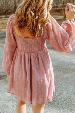 Fairy-Like Dusty Pink Scoop Neck Mini Dress - MXSTUDIO.COM