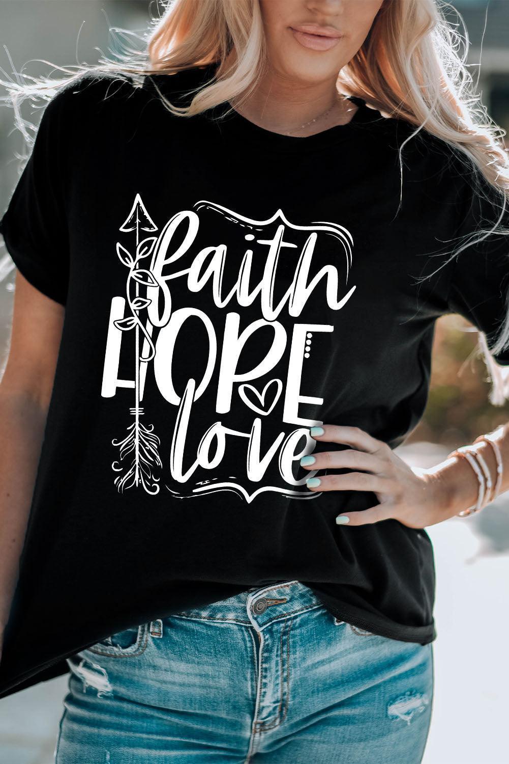 Faith Hope Love Black Graphic T Shirt - MXSTUDIO.COM