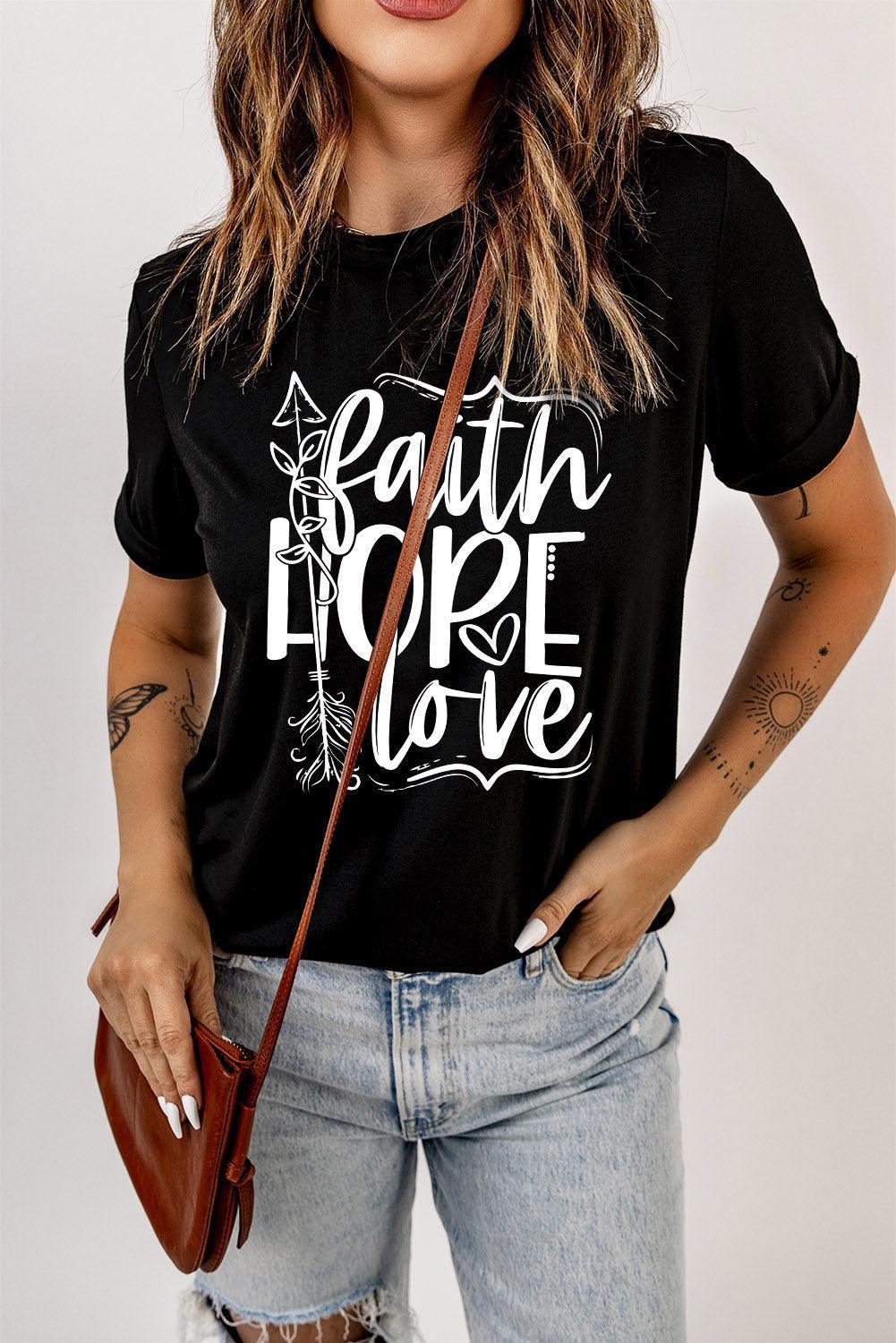 Faith Hope Love Black Graphic T Shirt - MXSTUDIO.COM