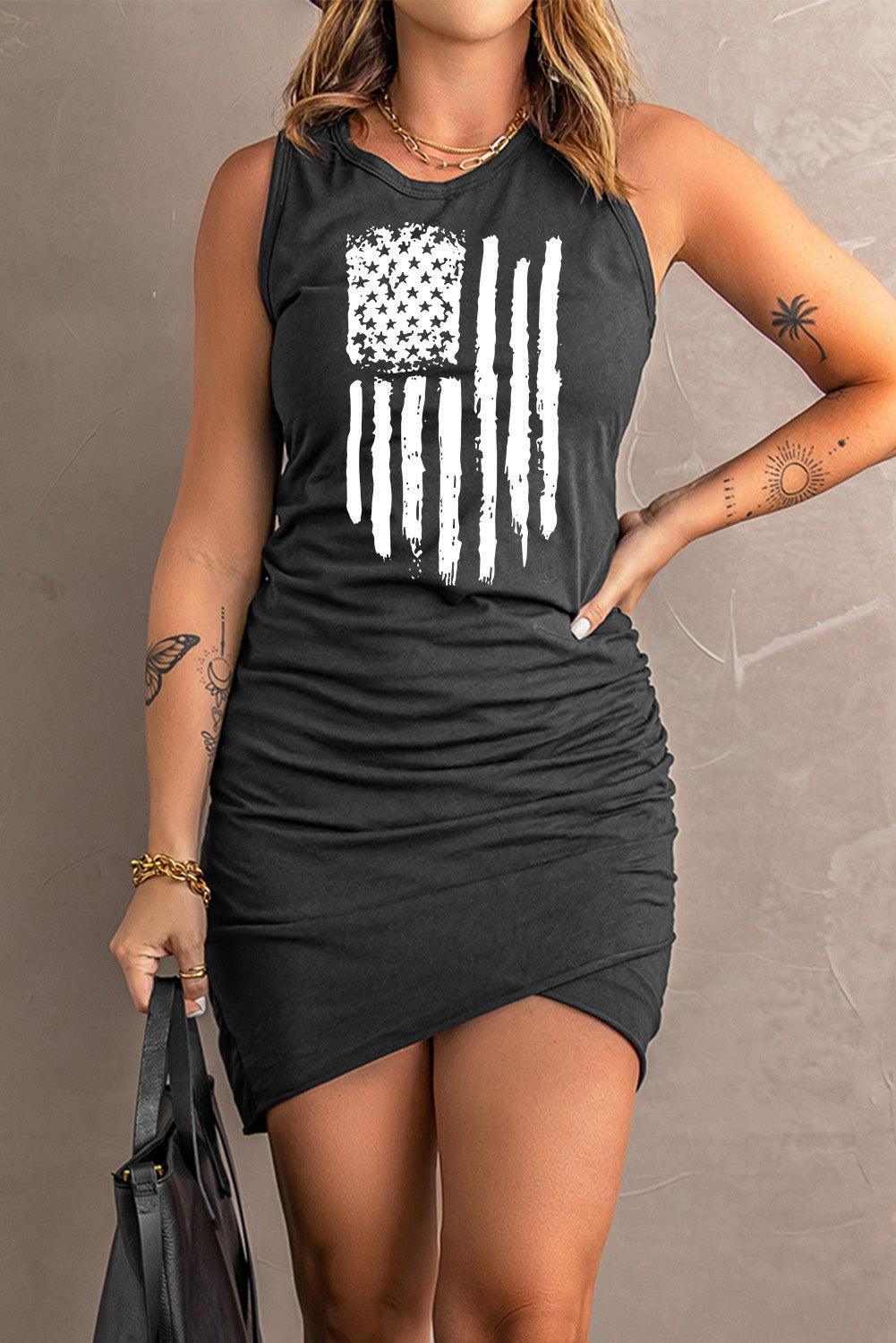 Faithful US Flag Graphic Ruched Mini Dress - MXSTUDIO.COM