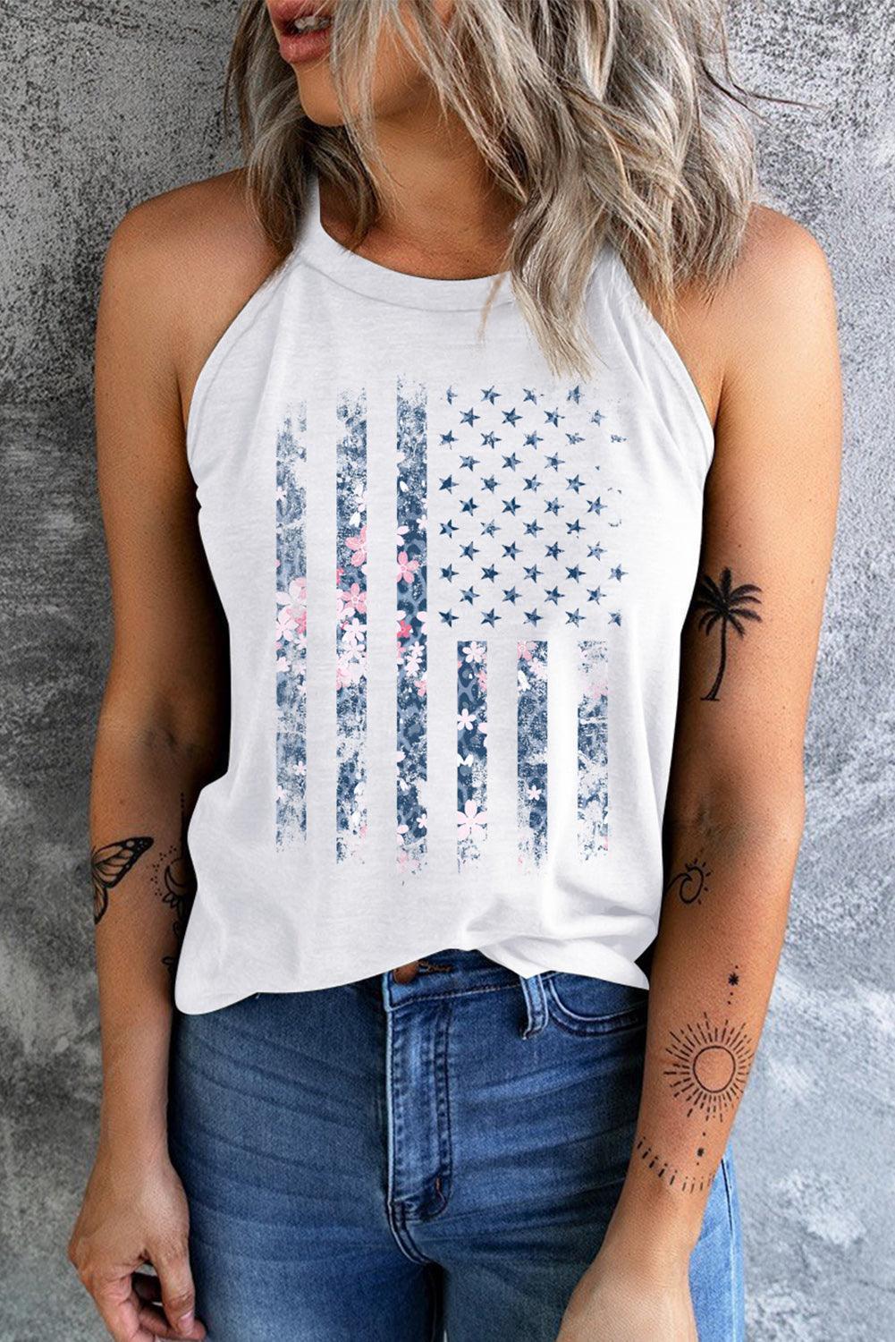 Faithful White Graphic USA Flag Tank Top - MXSTUDIO.COM