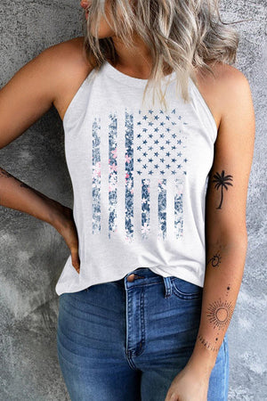 Faithful White Graphic USA Flag Tank Top - MXSTUDIO.COM