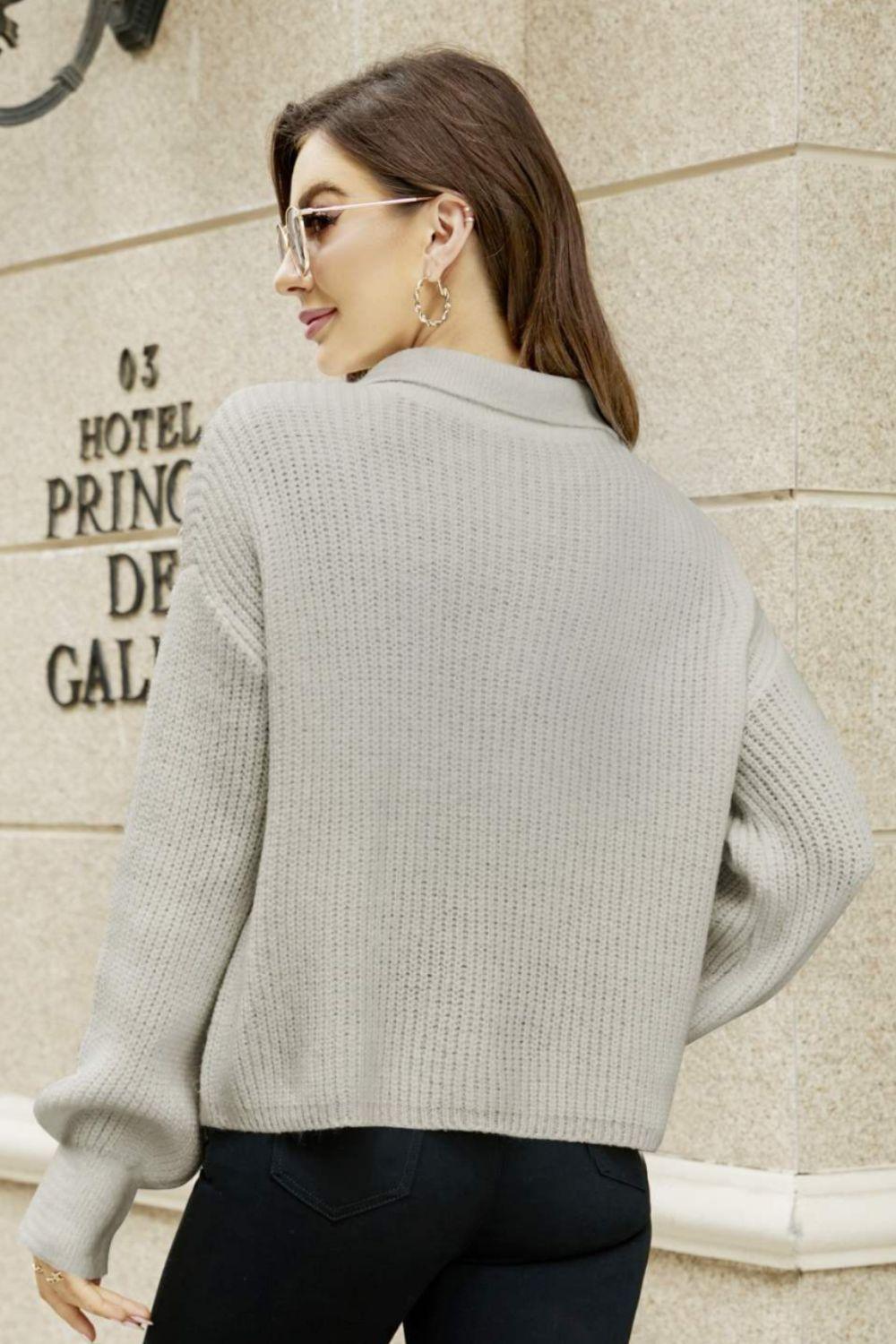 Fall Charisma Ribbed Knit Collared Sweater - MXSTUDIO.COM